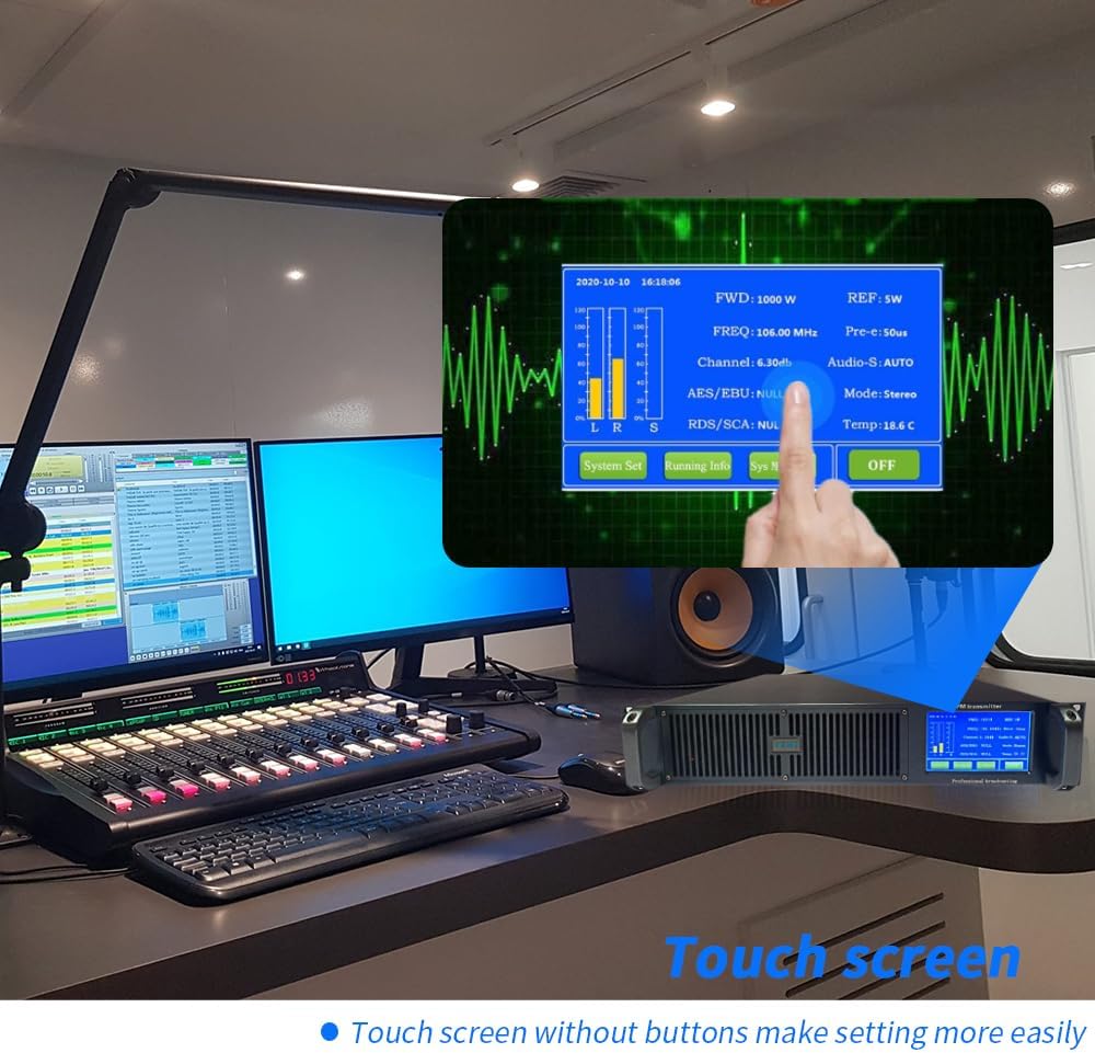FM Transmitter 600W+Antenna+30M Cable, Long Range Touch Screen FM Radio Broadcast Transmitter for Church and Radio Station
