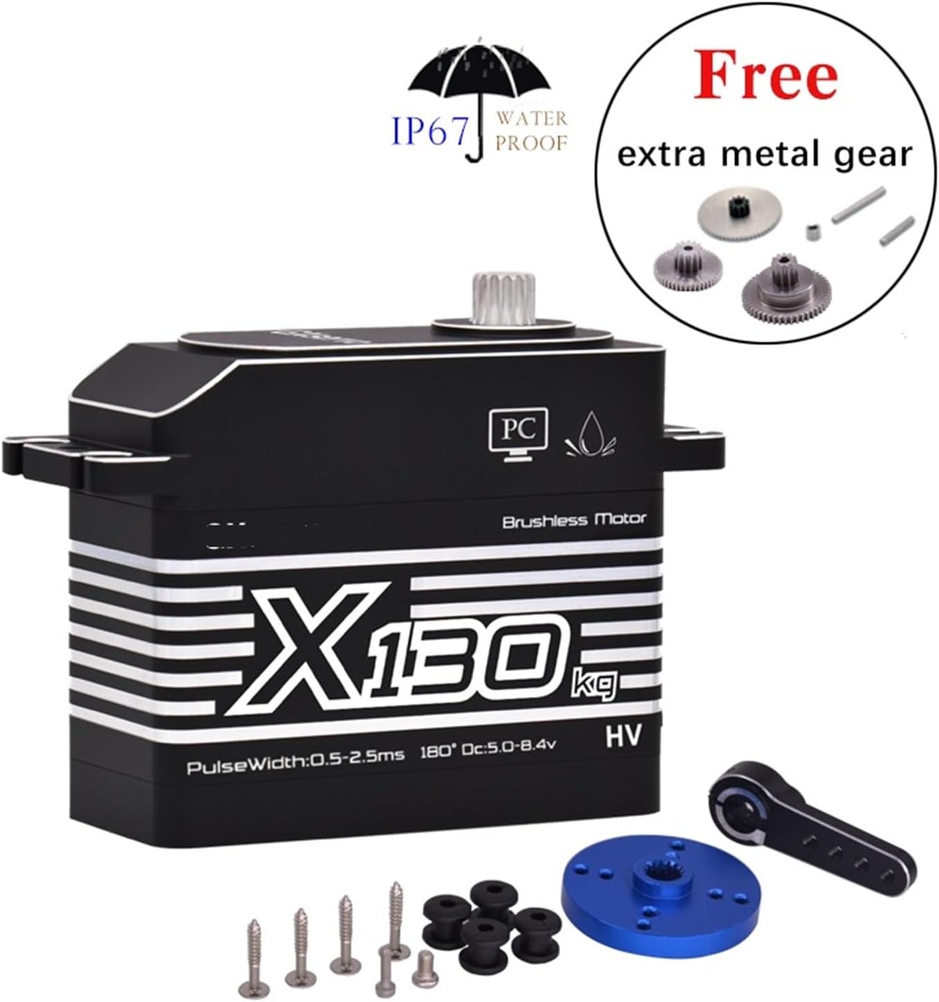 100kg 120kg 130kg 150KG brushless servo high Torque high Pressure Full Metal Gear Waterproof Motor 1/5(130kg brushless)