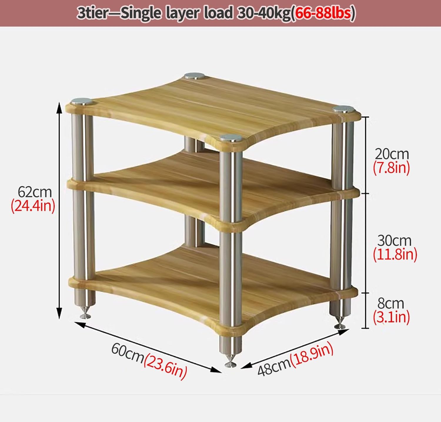 Heavy Duty 3-Tier Audio Component Rack for Living Room & Small Spaces - Modern HiFi Stereo Stand Tower Media Shelf System