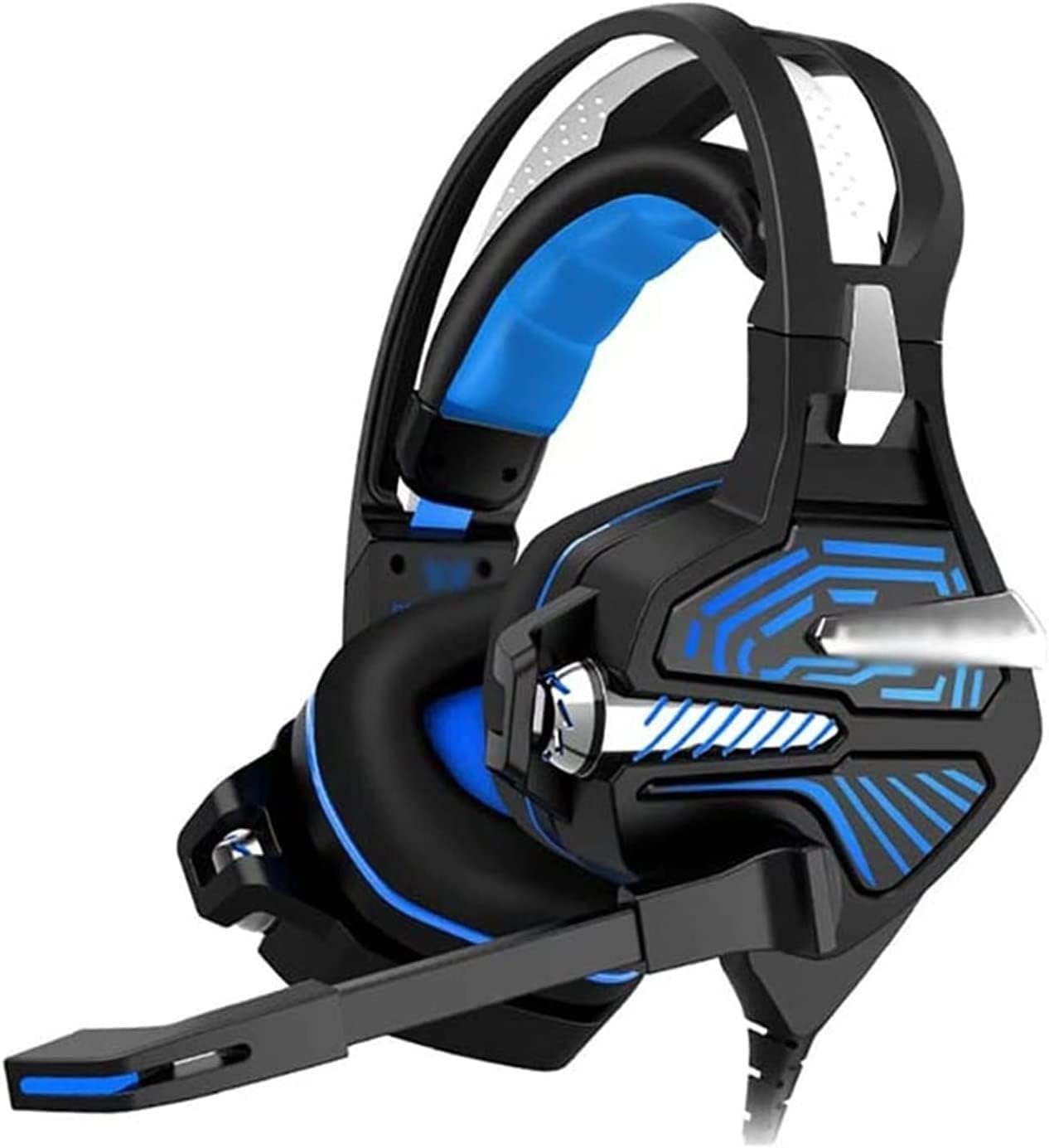 Gaming Headset, Over Ear Headphones with Noise Cancelling Mic LED Light, Stereo Bass Surround, Soft Memory Earmuffs for Smart Phone, Laptops, Tablet