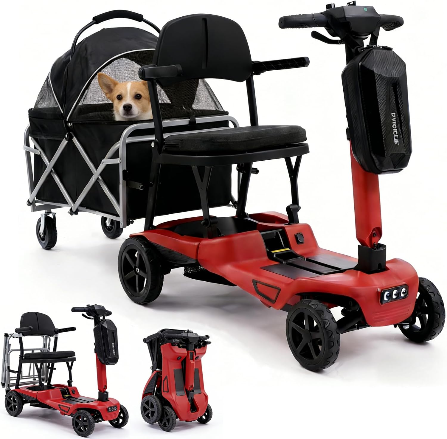 Lightweight Mobility Scooter for Seniors - 24 Miles Range, 37.5 lbs Scooter, Aluminum Frame, Airline Approved, Includes Detachable Trailer for Essentials & Pets (YL-985S)