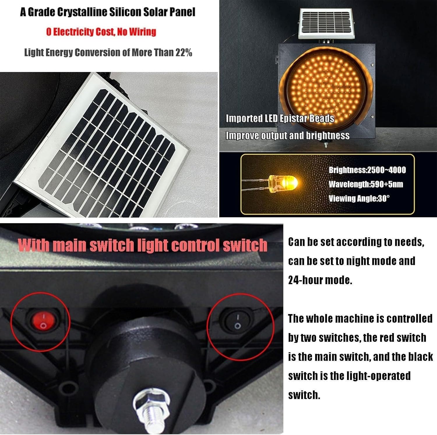 Solar LED Traffic Light with Solar Panel for car Traffic Warning, IP65 Waterproof(40cm)