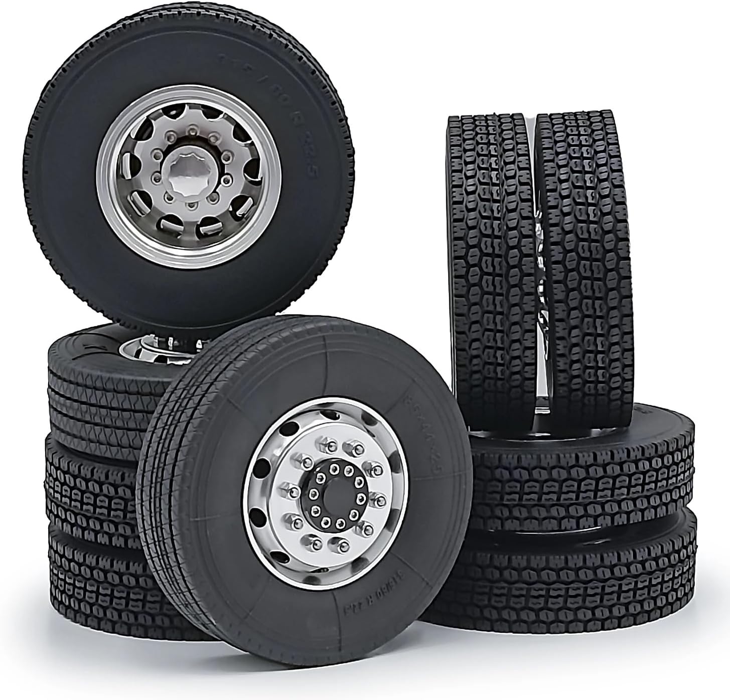 For Tamiya 6x6 1/14 6Pcs Metal Front Rear Wheel Rims And Rubber Tyre RC Truck Tractor Car Complete Set Models