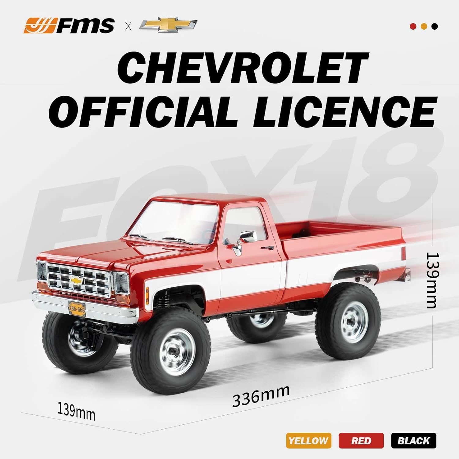 BEEZRC FMS 1/18 RC Crawler FCX18 Chevy K10 RC Truck RTR RC Car Official Licensed Model 8km/h 4WD 900mAh Hobby RC Cars Remote Control Car with LED Lights Vehicle 4-Ch 2.4GHz Transmitter (Red)
