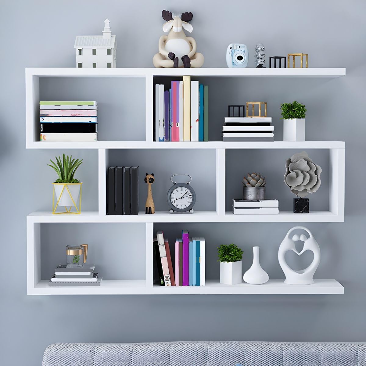 KWOKING Wall Unit Open Book Shelf Modern Engineered Wood Shelf Bookcase Wall Shelf Decoration Wall Hanging Bookshelf Wall Partition Wall Background Wall Cabinet White 47