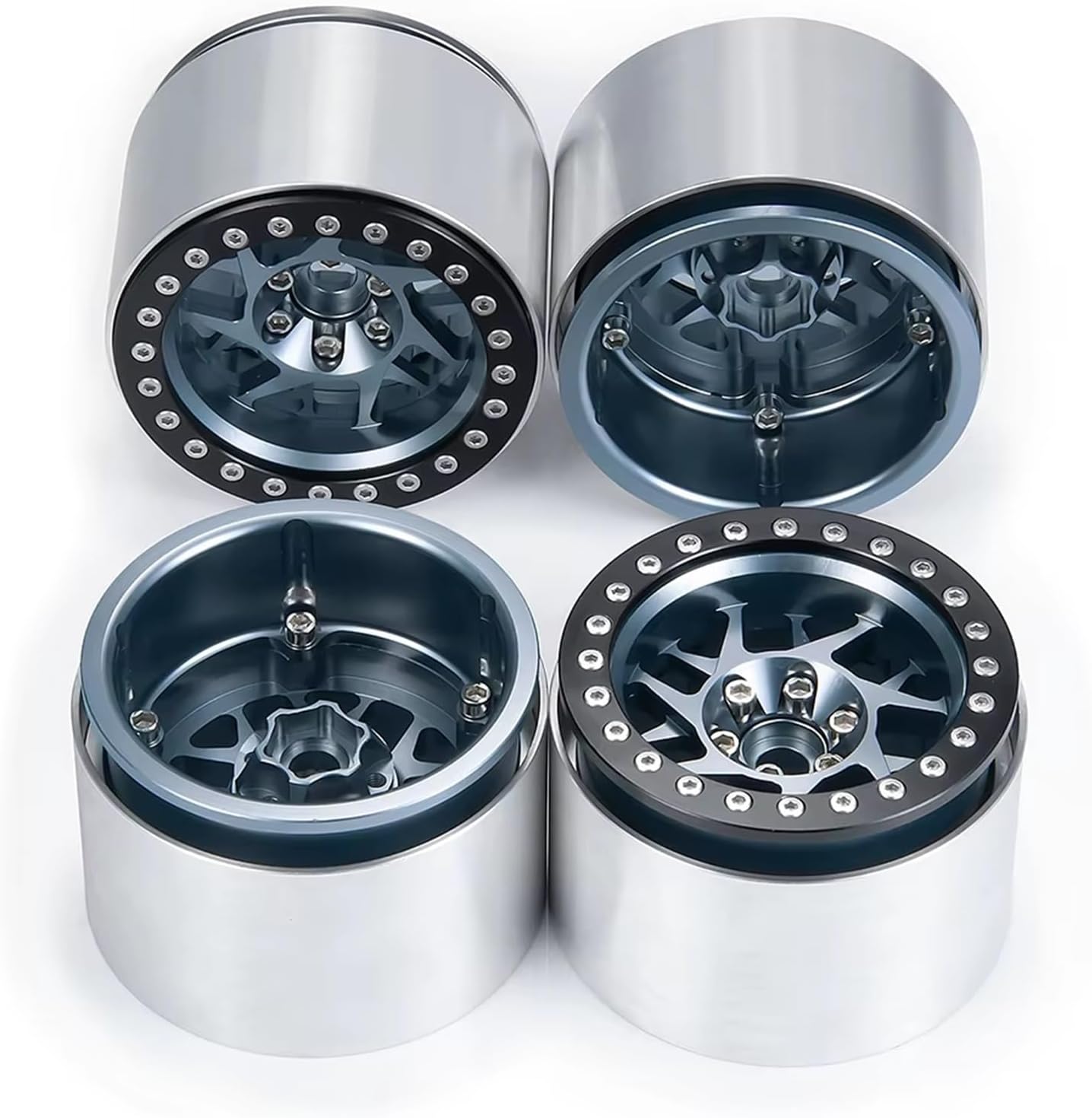 Compatible with Axial for RBX10 for AXI03005 1/10 RC for Rock Crawler Car Upgrade Parts 4PCS 2.2 Beadlock Wheel Rim Hub 45mm Width RC Car Part Accessories(Gray)