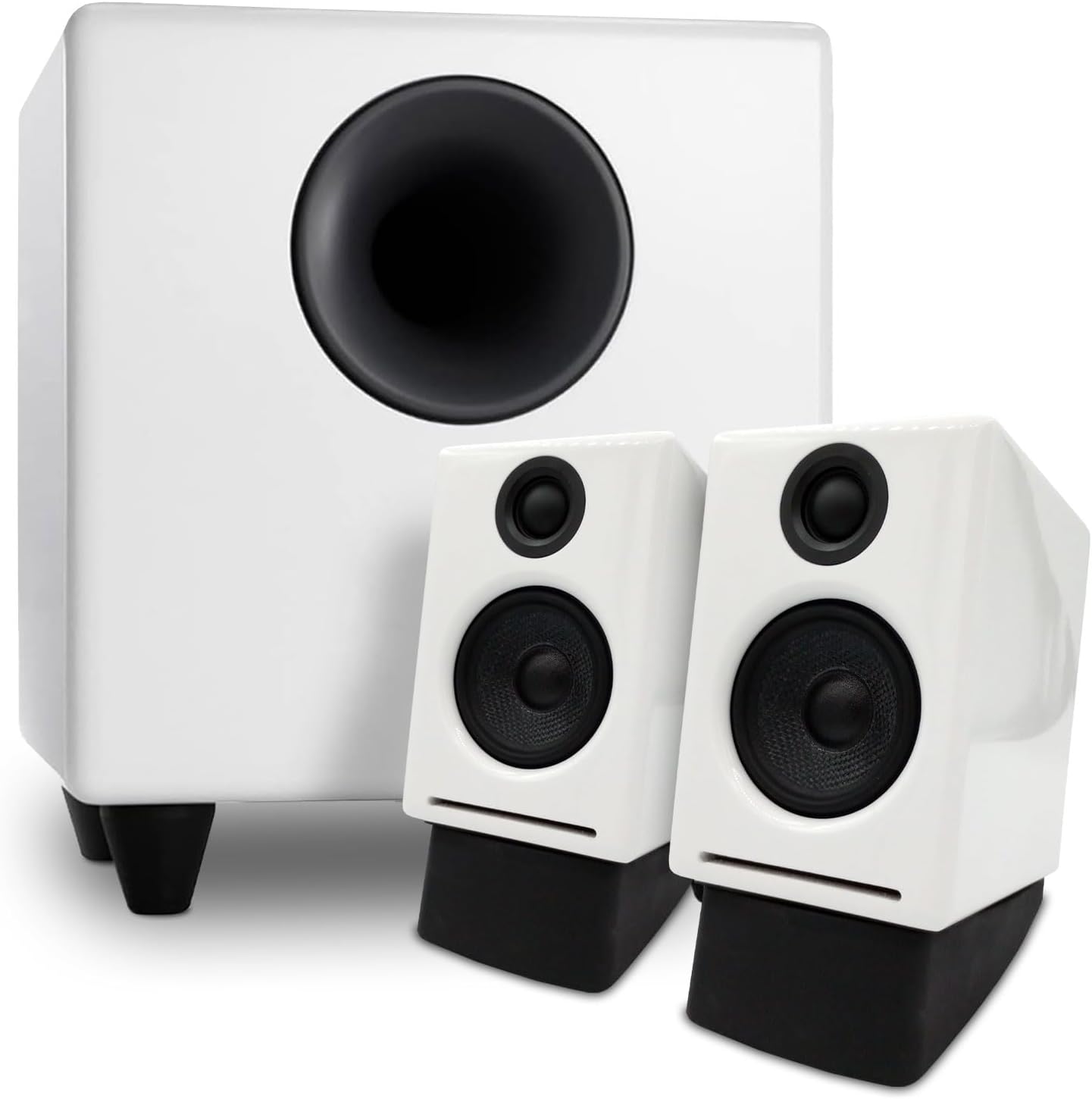 Audioengine A2 White Computer Speakers with S8 White Subwoofer and DS1 Stands