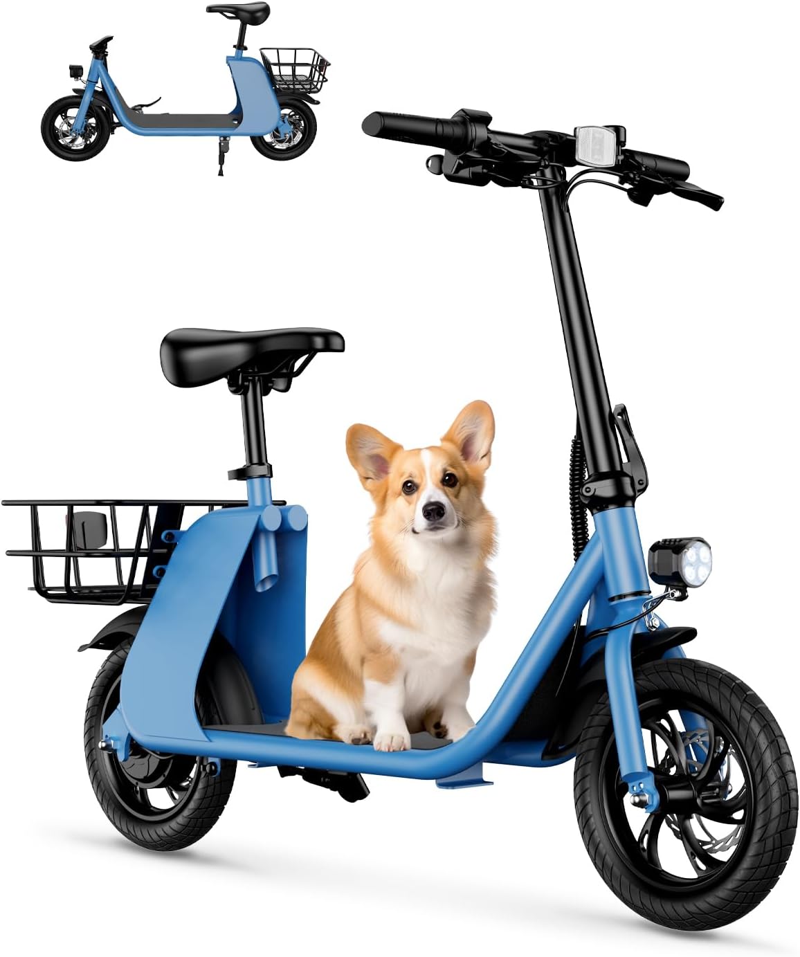 Windhorse Electric Scooter with Seat for Adults, 650W Peak Motor Up to 15.5 MPH & 20 Miles Range, Foldable Commuter E-Scooter with Dual Baskets for Pets & Cargo, 12.5