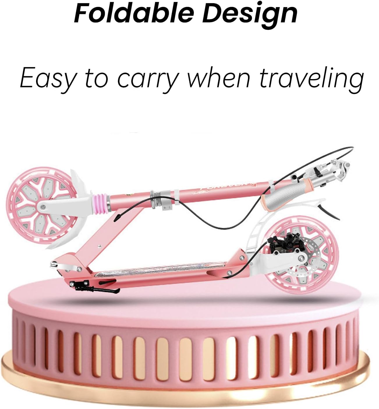 Folding Kick Scooter for Kids and Teens,2 Flash Wheels Scooter with 5-Level Adjustable Handlebar,Dual-Brake System,Aluminum Alloy Frame,Sports Scooter for Ages 8+,300Lb Weight Capacity