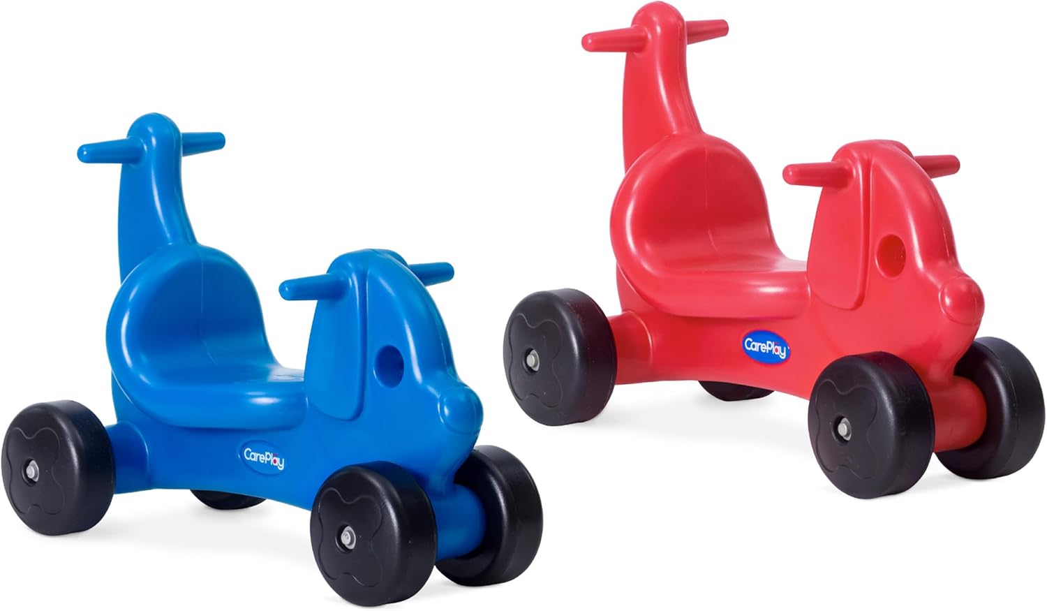 Careplay 2-in-1 Puppy Push & Ride-on Toy, Indoor & Outdoor Use, Low Profile Seat, Recommended for Children up to 50lbs, Durable Construction, Made in The USA, 2 Pack, Blue and Red
