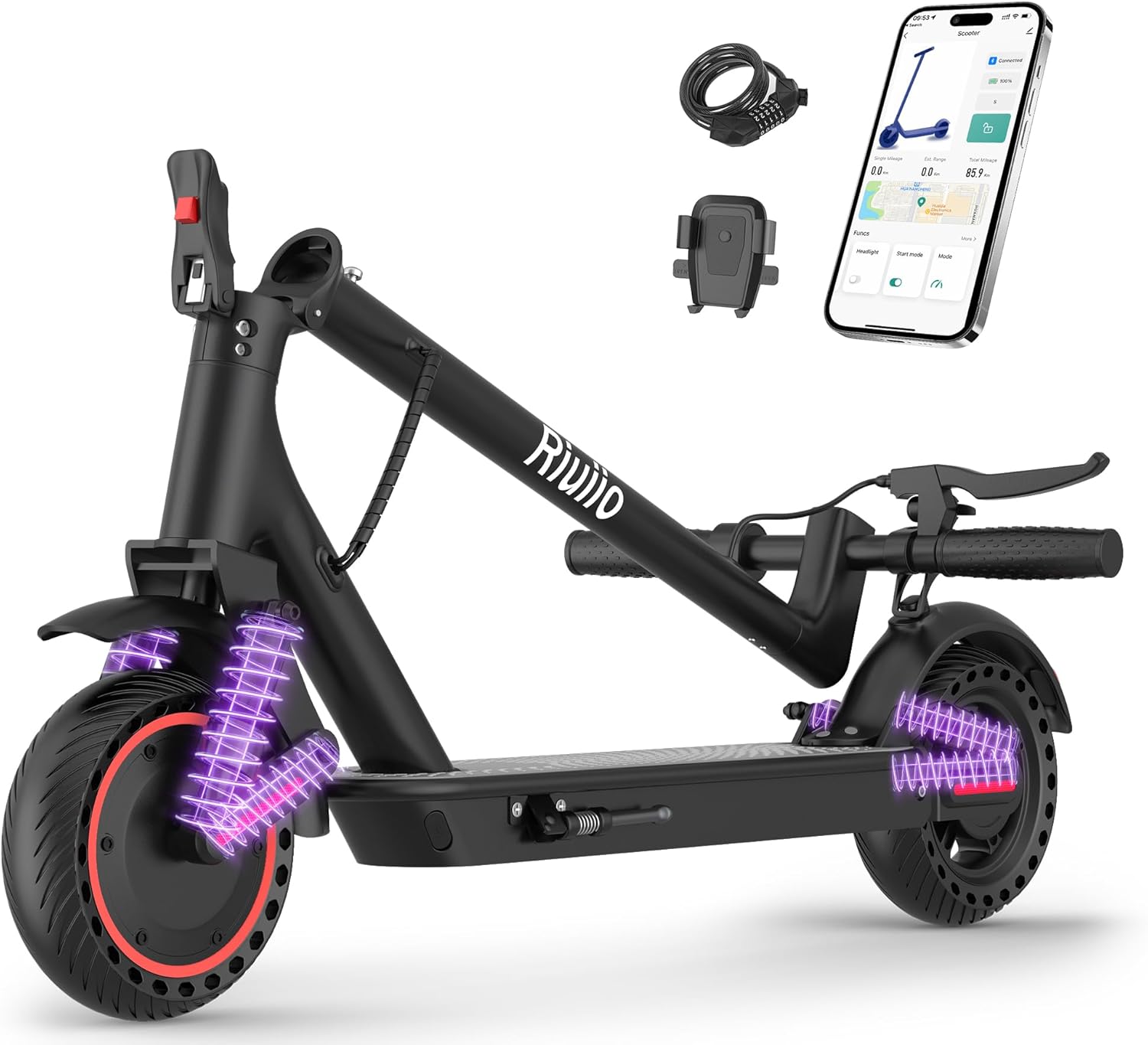 Electric Scooter for Adults, 350/500W Motor, 19/22MPH, 21/31 Miles Max Range, Dual Suspension, 8.5/10