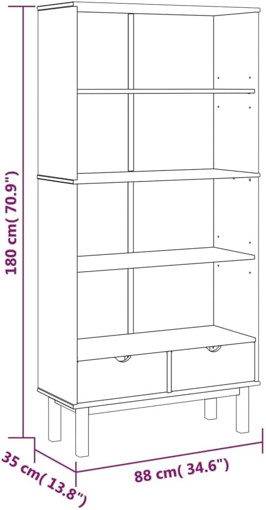 VRAXO Bookcase OTTA with 2 Drawers Brown Solid Wood Pine,Bookcases & Standing Shelves-73.48lbs