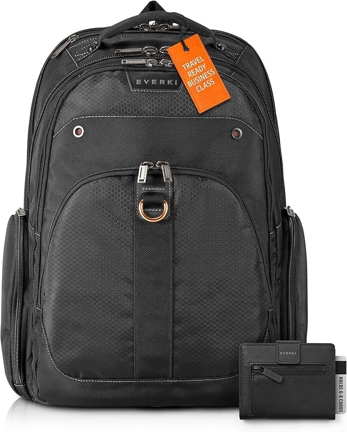 EVERKI Atlas Business Laptop Backpack & Slim Minimalist Wallet for Men, Black - 32L Capacity, Adjustable 13