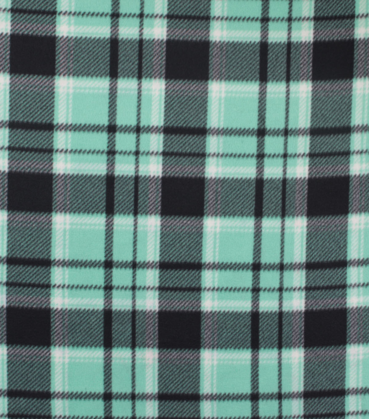 Mint Black Plaid Blizzard Fleece Fabric