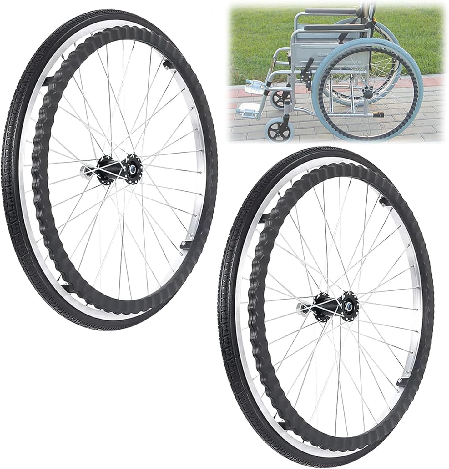 Wheelchair Caster Wheels Set of 2 24 Inch, Wheelchair Rear Wheel with Bearings and Handrim, Aluminum Alloy Spoke Hub Wheelchair Replacement Wheels (Color : Gray)