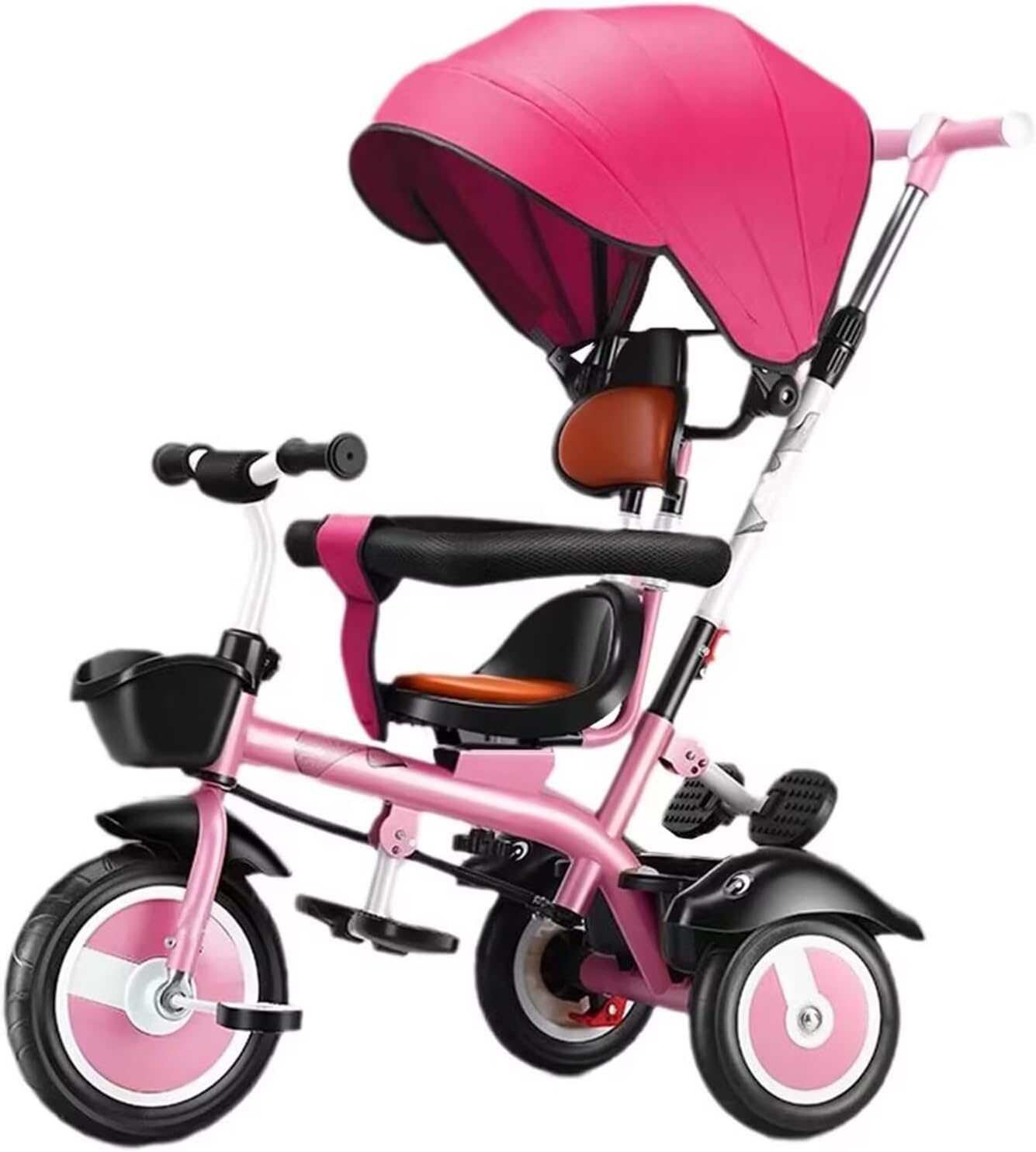 Parent Push Trike with Removable Canopy and Push Handle,Stroller Tricycle for Age 1-5,Swivel seat with guardrail, red-with pushrod