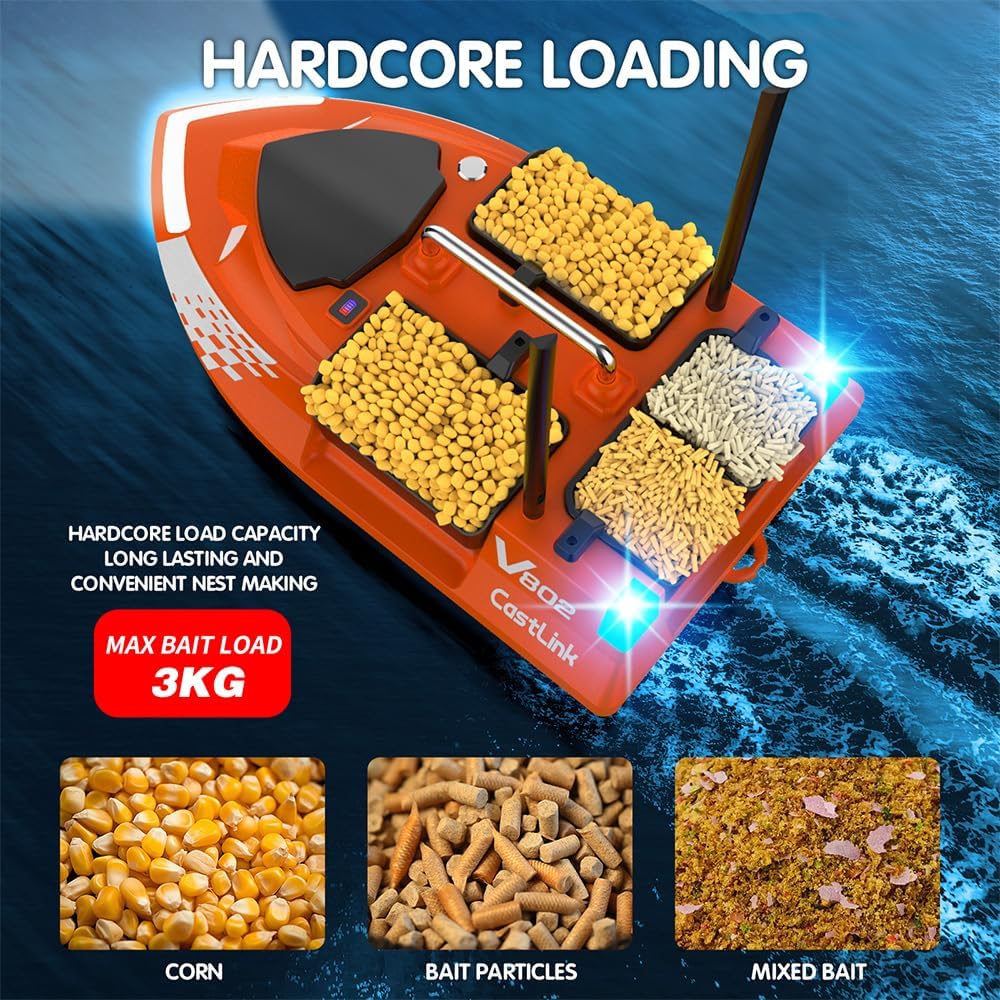 4 Boxes RC Bait Boat & Fish Finder for Fishing with 6.6lbs Load Capacity, 18000mAh Battery & Dual Motor&Antena for 500M Range Bait Deployment, Fish Bait Boats with Stern Hook System for Fishing