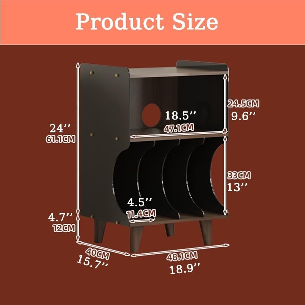 Mid-Century Modern 3-Tier Record Player Stand Storage Table Rustic Wood & Acrylic Accents for Living Room Multi Scenario Use(Clear)