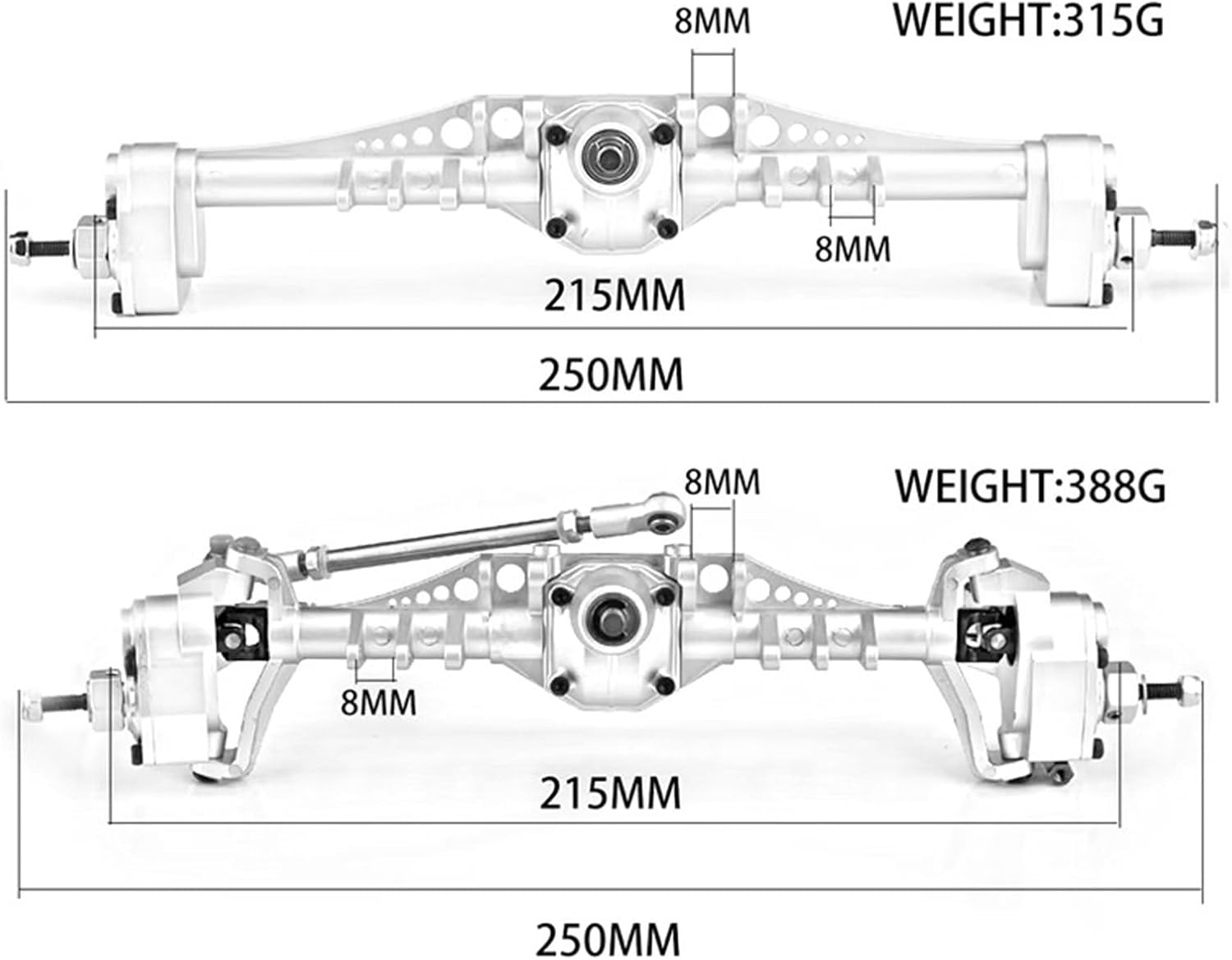 RC Car Parts Compatible with Axial for Scx10iii for Capra 1.9 for Unlimited for Trail 1/10 RC Crawler Car Upgrade 2pcs Aluminum Alloy Front Rear Axle(Black)