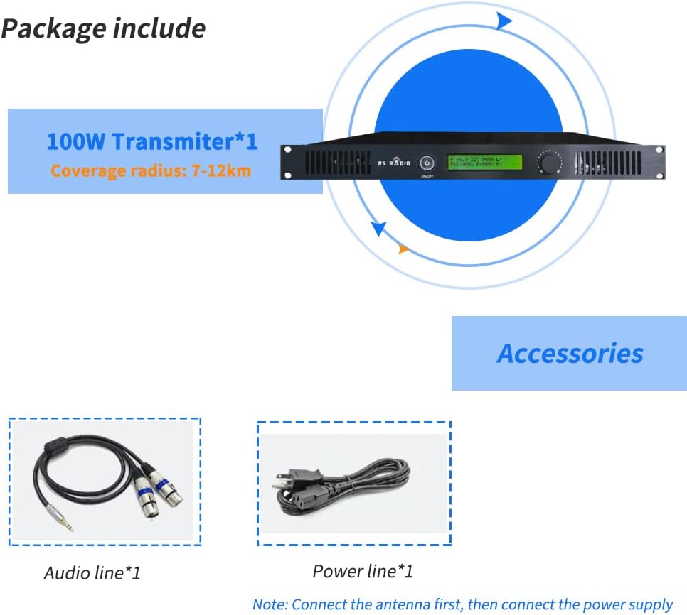 FM Broadcast Transmitter 100W for Church, Long Range Professional Low Power FM Radio Broadcasting Equipment for Radio Station,Home