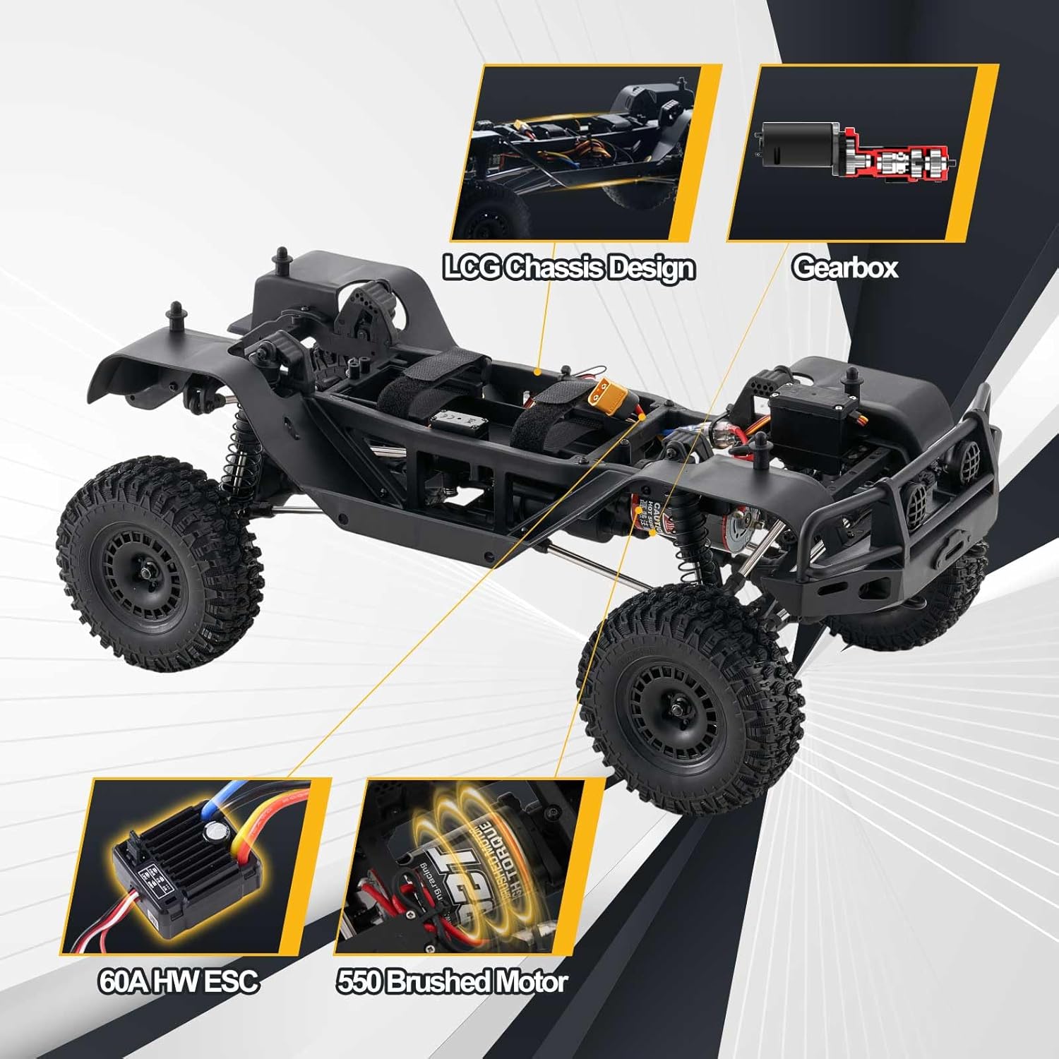 FCXㅤ YKHOBBY 1/10 YK41011 RC Crawler, Hobby Grade RC Rock Crawler with 2 Speed Switch, Manual Differential Lock for Adults (RTR Yellow)