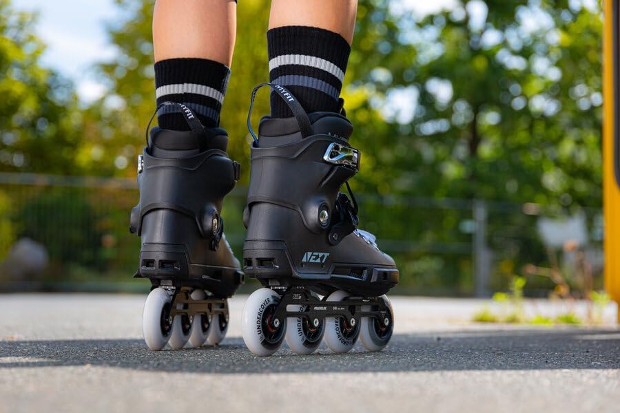 Powerslide Next Pro 110 Urban Inline Skates for Men and Women with Trinity 3-Point Mounting, 3 x 110 mm Undercover Wheels & Wicked ABEC 9 Ball Bearings in Petrol/Dark Blue