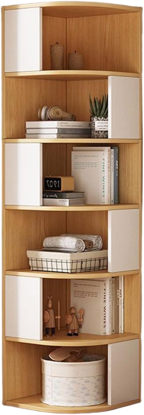 Corner Bookcase, Tall L Shape Bookshelf, Corner Bookshelf with Open Shelf Units, 6 Tier Decorative Display Storage Shelves for Living Room Bedroom Study Office (Wood Grain)