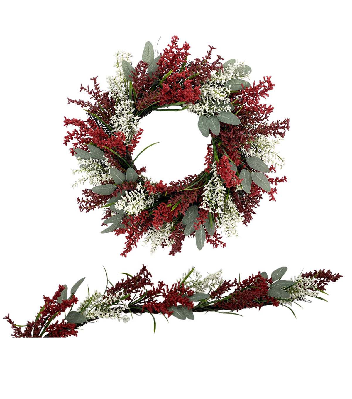 Holiday Red & Cream Berry Matching Wreath & Garland