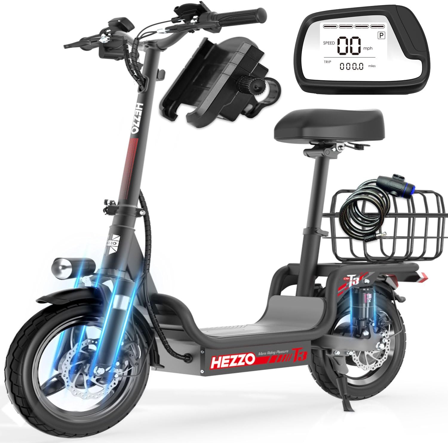 Electric Scooter for Adults Teens, Heavy Duty Escooter with Seat – 500 LBS Capacity, 30MPH, 30-Mile Range, 720W Motor, Dual Suspension E Scooter, Foldable Powered Mobility Scooter with Basket