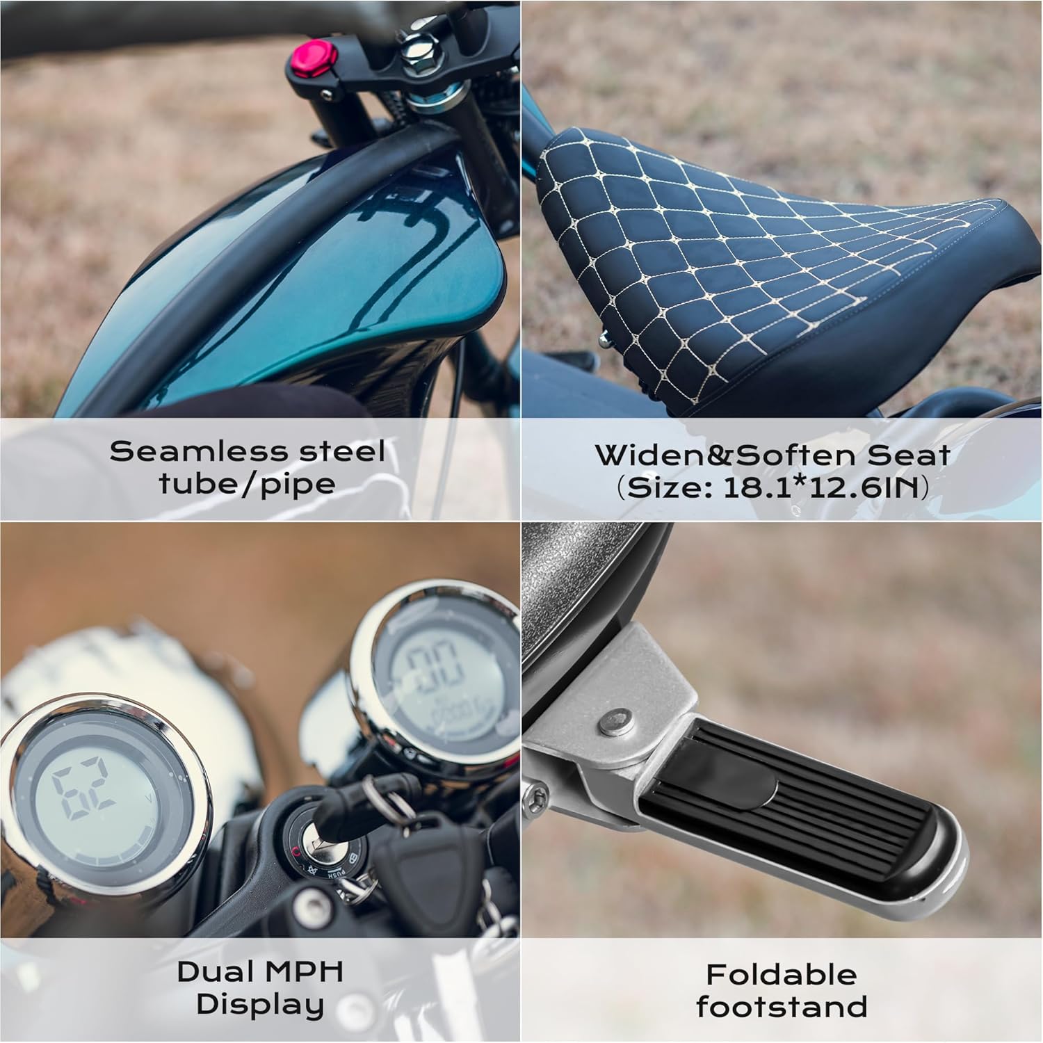 eAhora M1P [2025 Upgraded] 37Mph 2000W Electric Motorcycle for Adults DOT Approved, 40Miles 60V 30ah Lithium Battery, 12in Vacuum Tires Full Suspension for Urban Commuting, Electric Moped