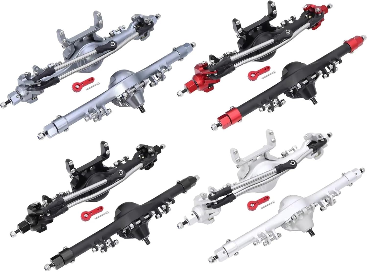 Rc Front Rear Axle for Axial SCX10II 90046 90047 1/10 RC Car Crawler Upgrade Parts Aluminum Front Rear Straight Complete Axles Set Servo Mount(Silver,1Set)