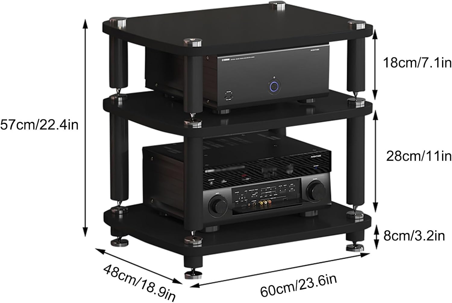 3-Tier Media Stand for Record Player - Modern AV Storage Cabinet