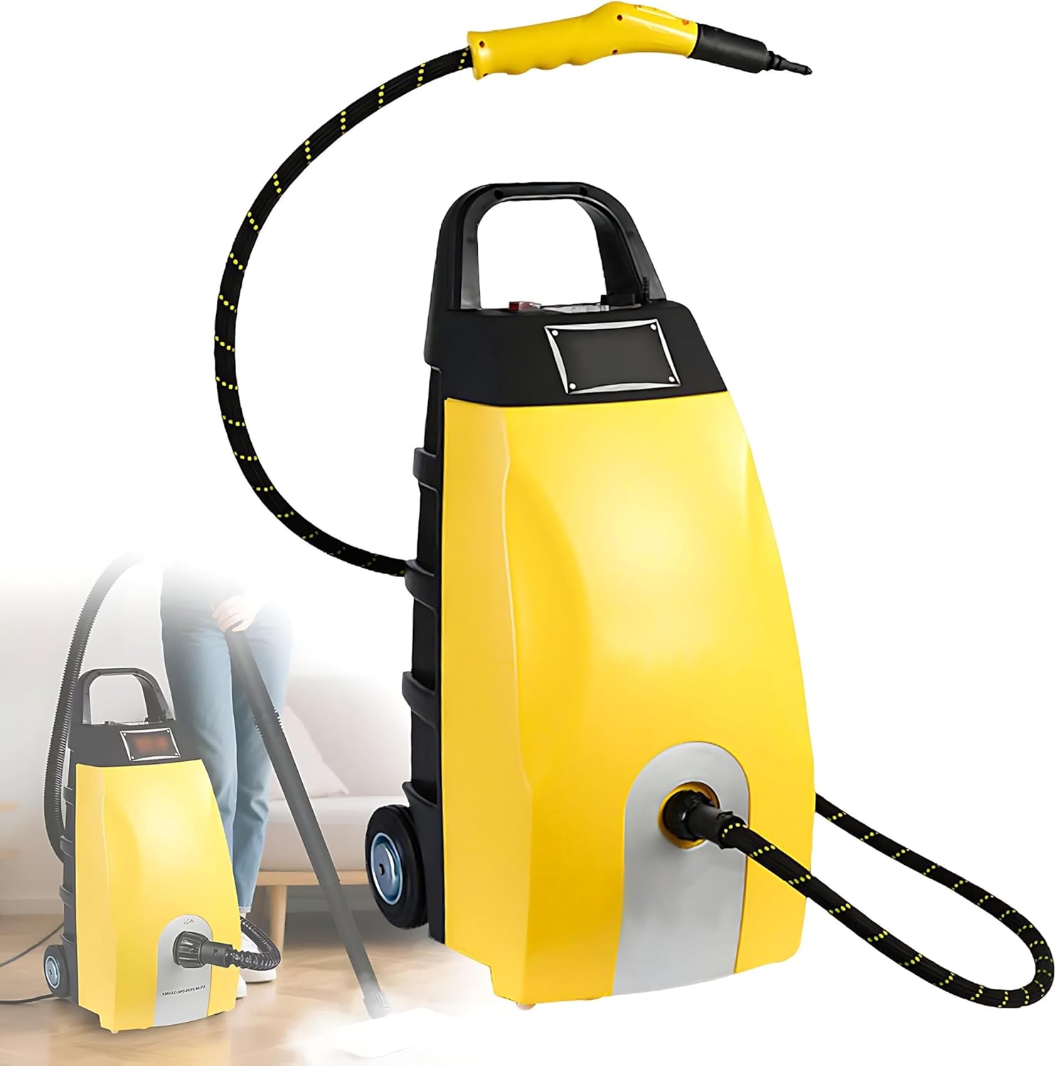 QIUNAOZI Steam Cleaning Machine, Multipurpose Steam Cleaner, Car Steam Wash Machine, with Cleaning Function, 7 Cleaning Accessories, for Kitchen/Home Use/Upholstery/Bathroom/Grout Yellow