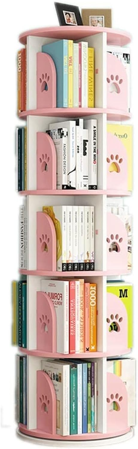 Lsoiup Bookshelf 360° Rotating Bookcase Narrow Floor Standing Display Storage Shelves Space Saving Bookcase Room Decoration Bookshelves Safe and Stable