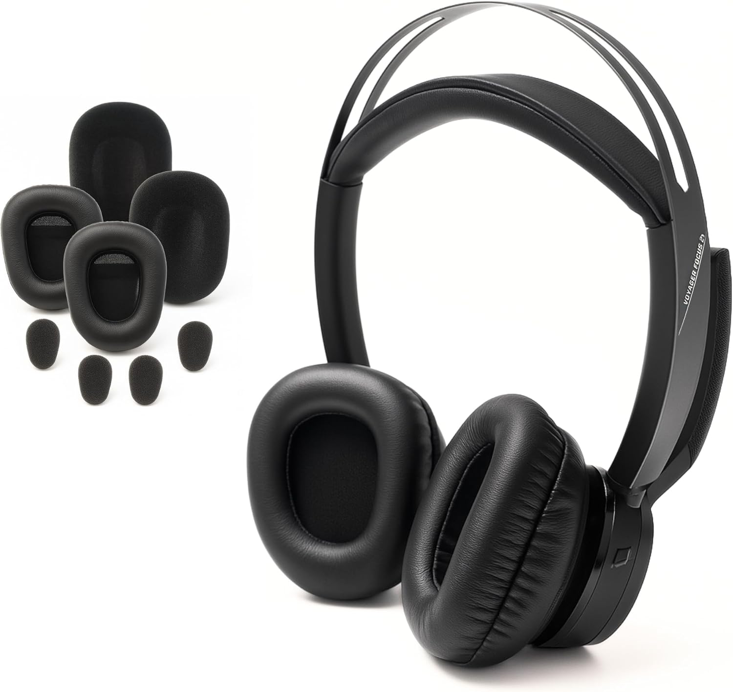 Global Teck Worldwide Poly Voyager Focus 2 UC Wireless Headphone Bundle with Spare Comfort Cushions, Charging Headset Stand and Bluetooth Dongle Adapter for USB-C/A Usage