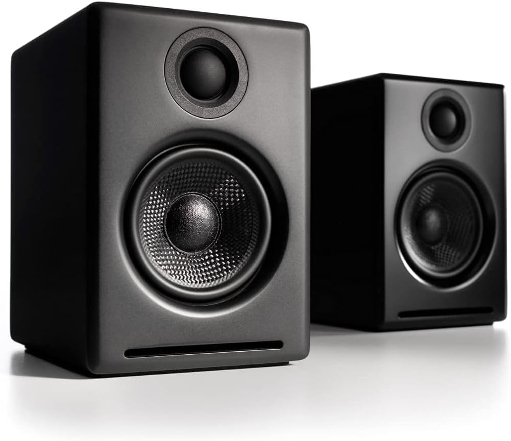 Audioengine A2 Black 24 Bit Pc Speakers for Desktop and S6 White Subwoofer for Music Gaming Movies Studios Dorms Bedrooms Offices