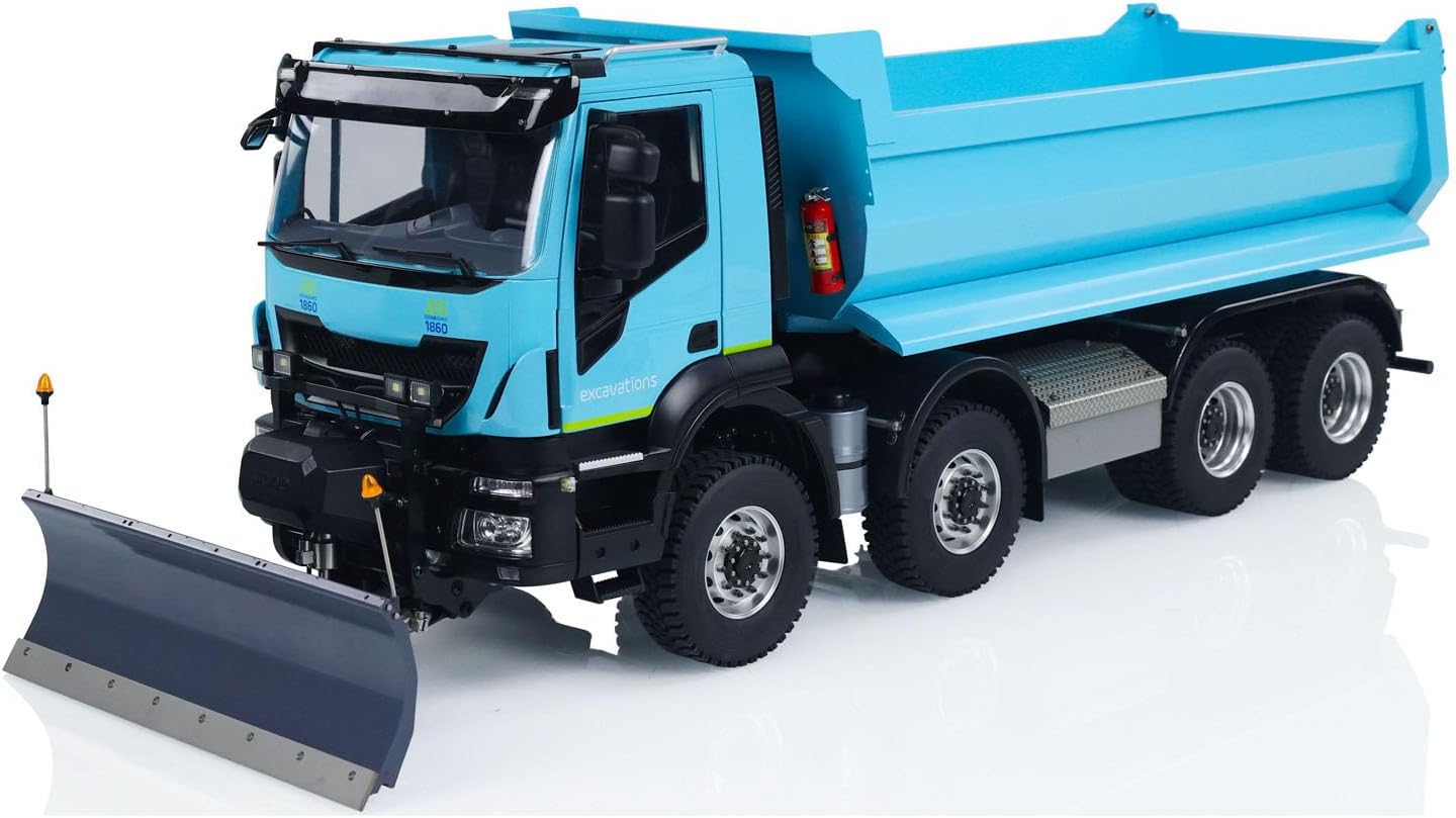 1/14 8X8 Metal Hydraulic RC Dump Truck 2-Speed Transmission Differential Lock Axles Remote Control Tipper Cars Snow Blade Hobby Grade Model Construction Vehicle Model
