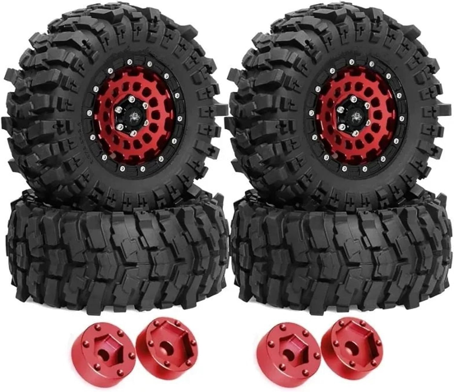 RC Repairs Models For Axial RR10 90048 90018 90053 For Wraith 1/10 2.6'' Beadlock Wheels And RC Crawler Tires Dual Level Inserts(Red)