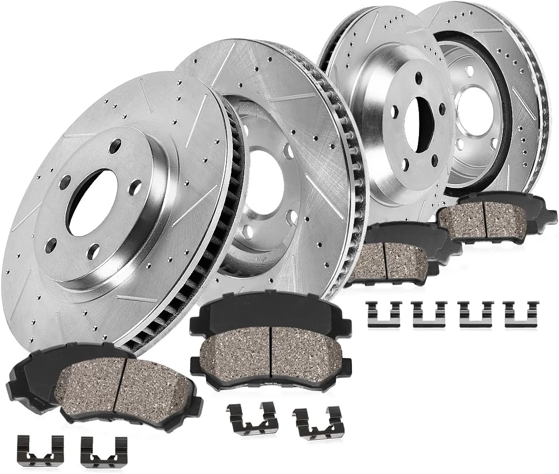 Callahan Brake Parts Front and Rear Brake Kit For 2014 2015 2016 2017 2018 2019 Corvette C7 Drilled and Slotted Brake Rotors and Ceramic Brake Pads