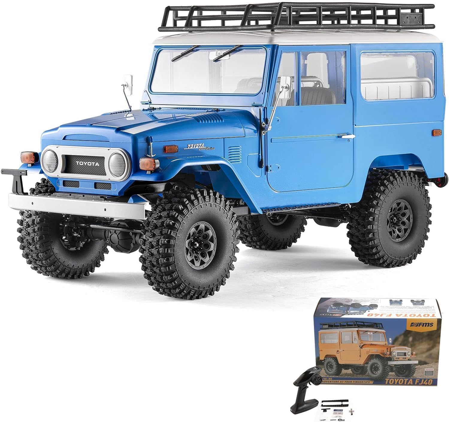 FCXㅤ FMS 1/10 RC Crawler FJ40 Toyota Land Cruiser, Model Car Hobby 4x4 Offroad RC Rock Crawler with Remote Control Lighting, 550 Motor for Adults, RS (Blue)