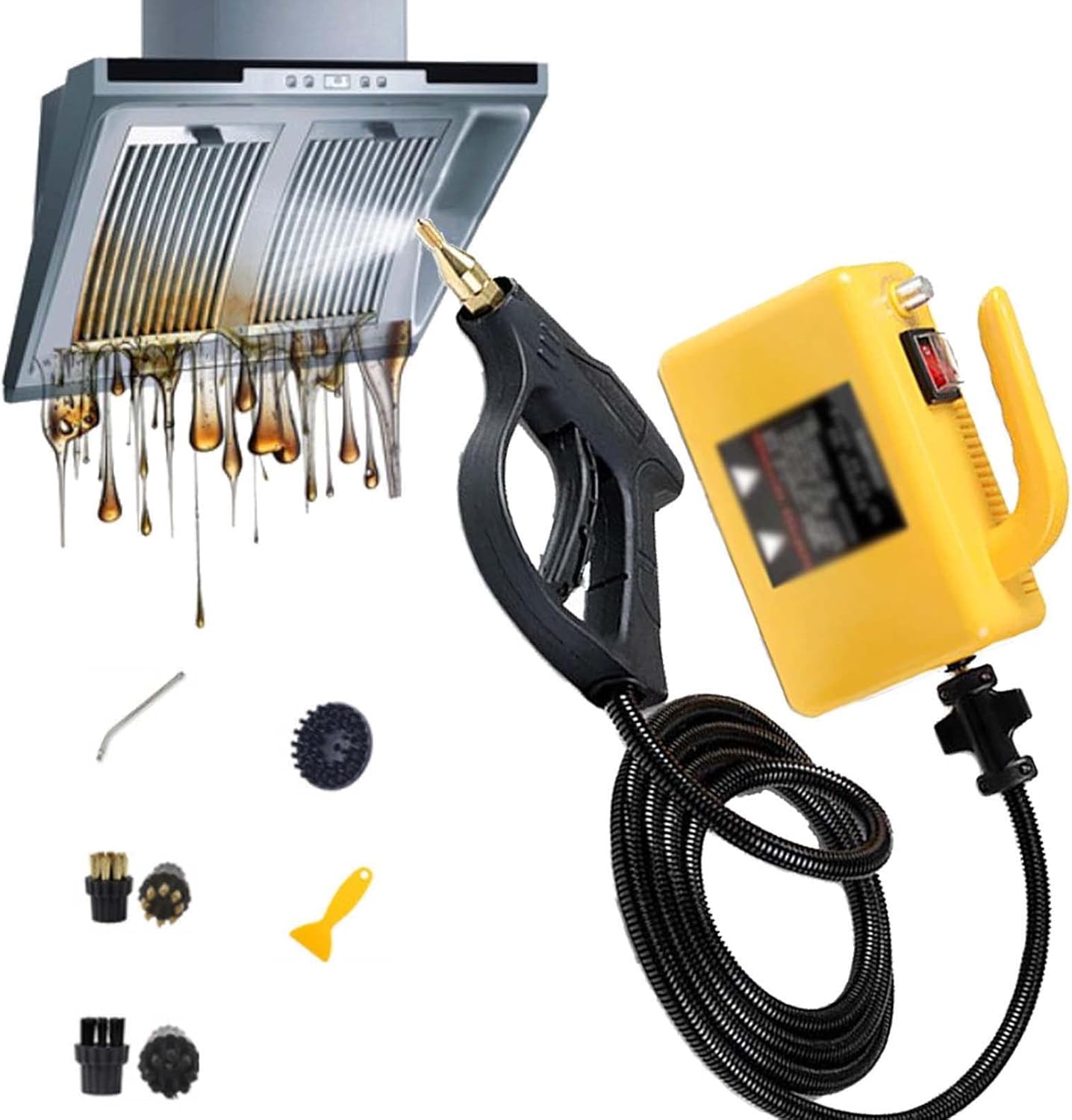 Pressure Steam Cleaner,2600W High Pressure Steam Cleaner with Nozzle,Home Tankless Grout Tile Car Detail Kitchen Bathroom (Black,Yellow),Yellow-220V