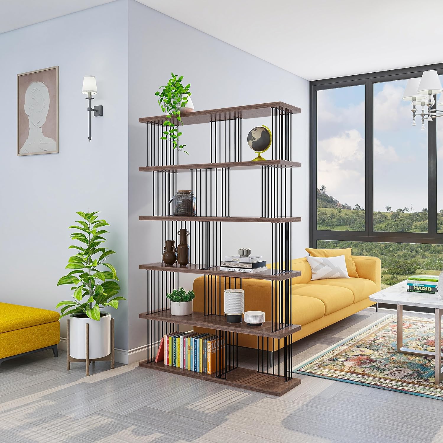 DAVEE Modern & Contemporary Antique Wood 5-Tier Bookcase