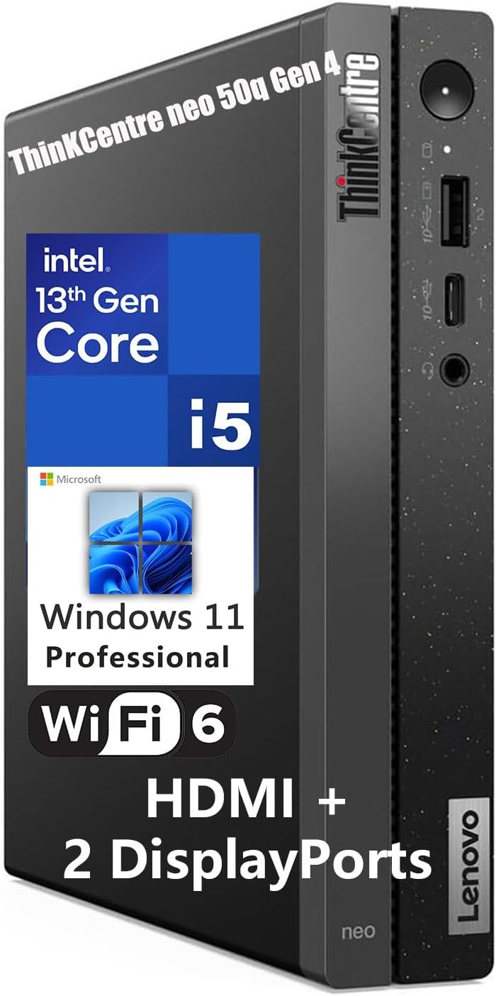 Lenovo ThinKCentre neo 50q Gen 4 Tiny 1L Business Mini Desktop Computer, 13th Gen Intel 8-Core i5-13420H (Beat i7-1355U), 32GB DDR4 RAM, 1TB PCIe SSD, 2 DisplayPorts, WiFi 6, Win 11 Pro, Vent-Hear