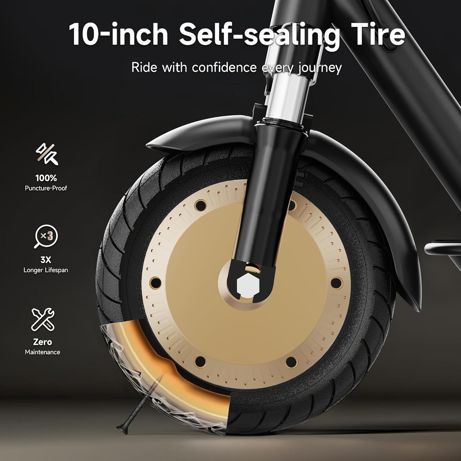 Electric Scooter, 10'' Soild Tires, 750W Motor, Dual Suspension, 21 MPH Top Speed, 25-30 Miles Long Range, Dual Braking, Max Load 264 lbs, Folding, Commuting, E Scooter for Adults Teens