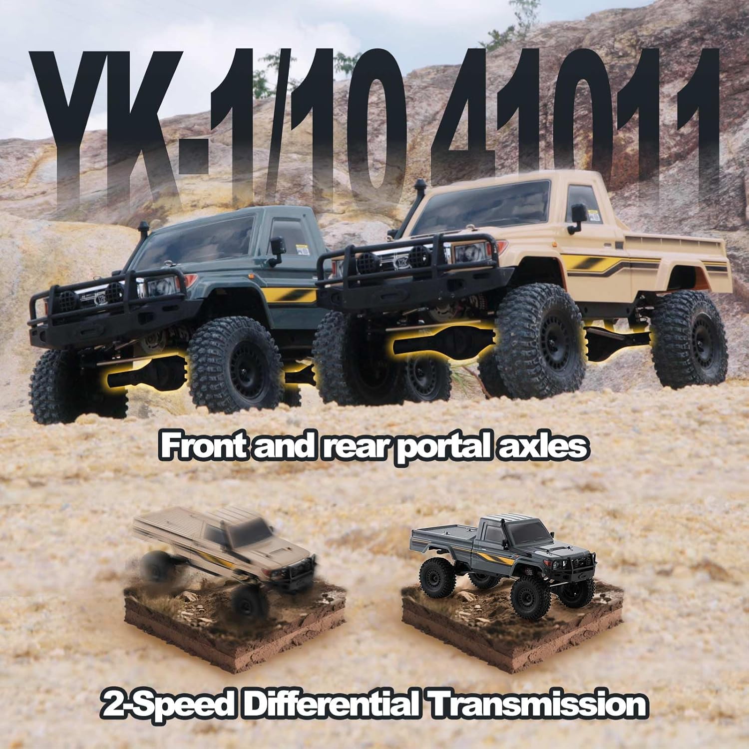 BEEZRC YKHOBBY 1/10 YK41011 Simulation LC79 RC Crawler,4WD Off Road RC Rock Truck, Manual Differential Lock, Brushed RC Climbing Car, Remote Control Car for Adults for Beginner-Friendly RTR Grey