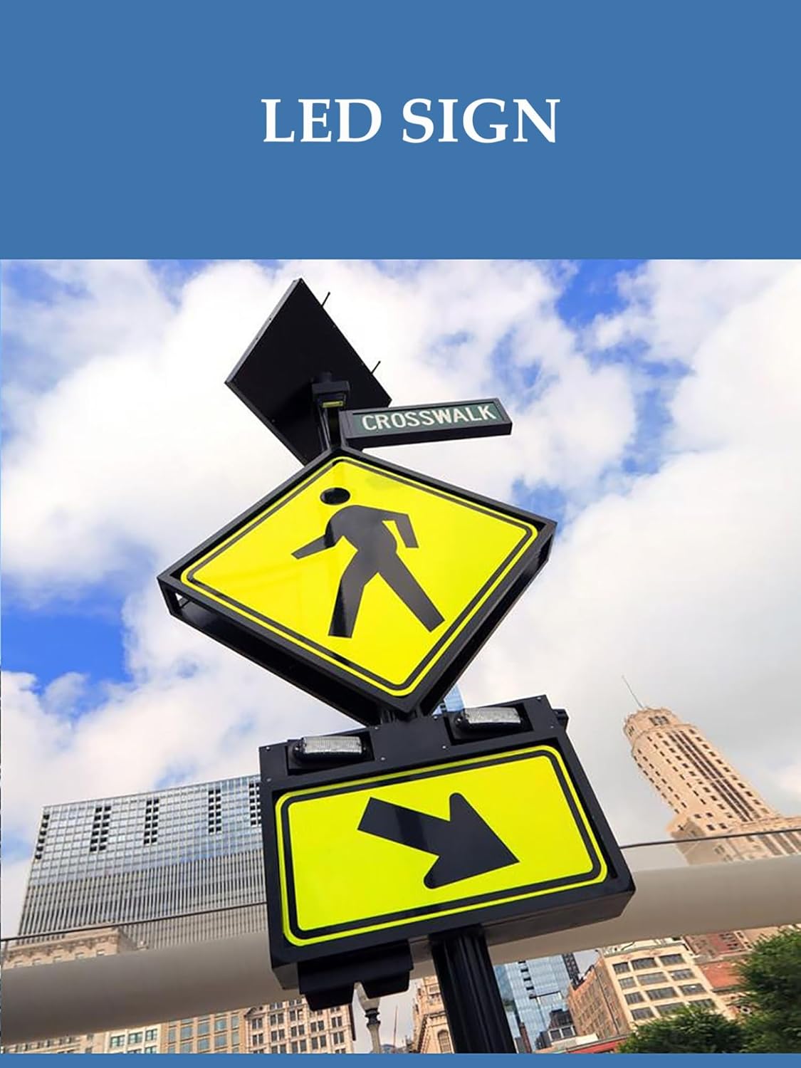 LED Solar Pedestrian Crossing Sign, Flashing Crosswalk Sign, Weatherproof Aluminum IP65,All-Weather Solar LED Traffic Warning Signfor Roadside Safety, School Zone(Medium)