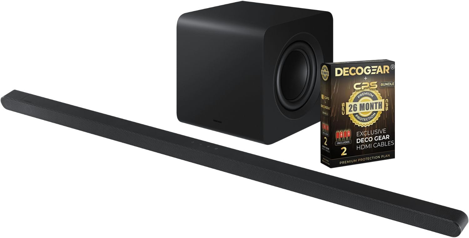 Samsung Ultra-Slim 3.1.2ch Wireless Dolby Atmos Soundbar, HW-S800D (2024) Bundle with 4K HDMI Cable & Deco Essentials CPS Exclusive 26 Month Protection Pack (BEACH-CPS-261000)