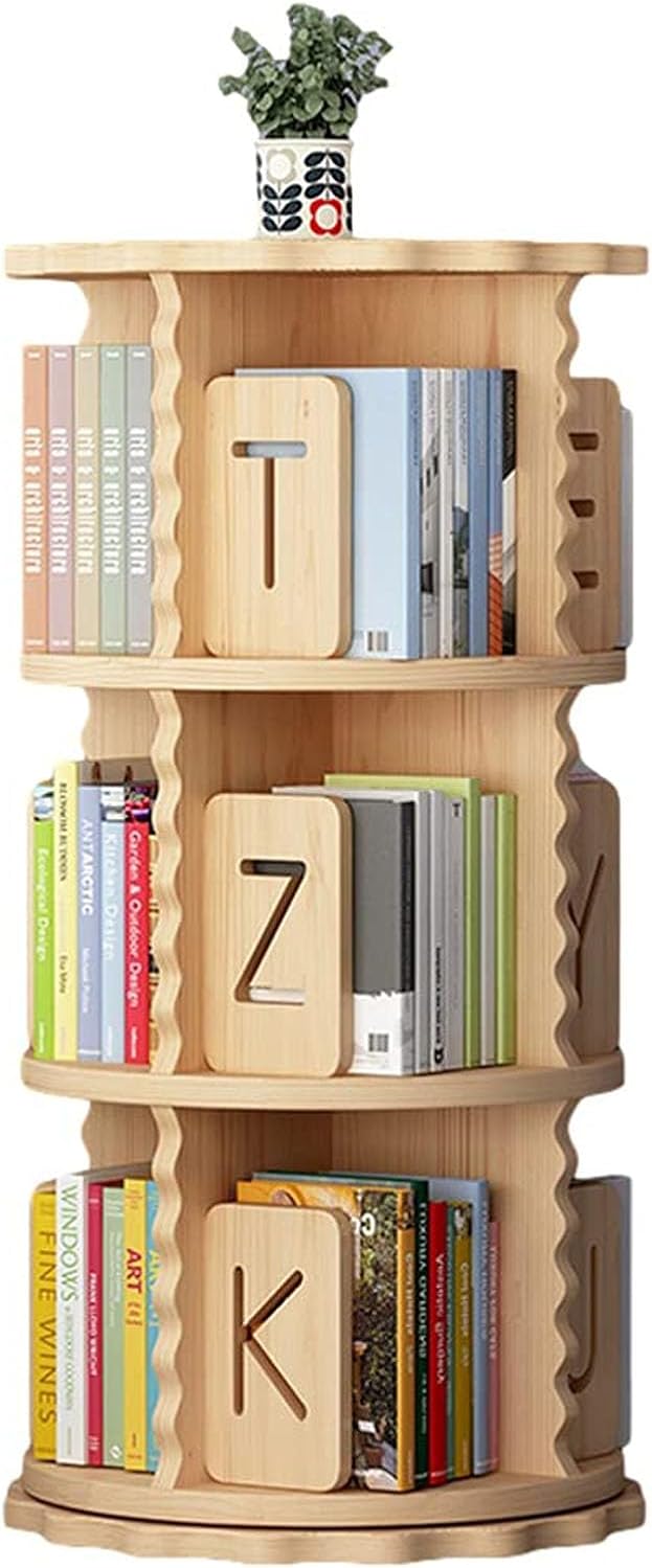 Lsoiup Bookshelf 360° Rotating Wood Narrow Book Shelf Organizerk Space Saving Bookcase Room Decoration Bookshelves Safe and Stable