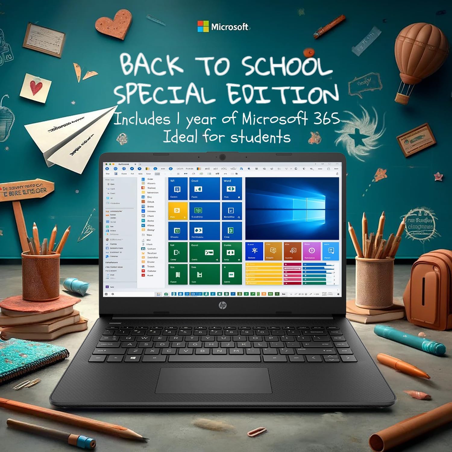 HP 14 Laptop • Back to School Limited Edition with Microsoft 365 • 4-Core Intel CPU • 32GB RAM • 1.6TB Storage (128GB OnBoard + 512GB External + 1TB OneDrive) • Black • w/WOWPC Bundle • Win 11