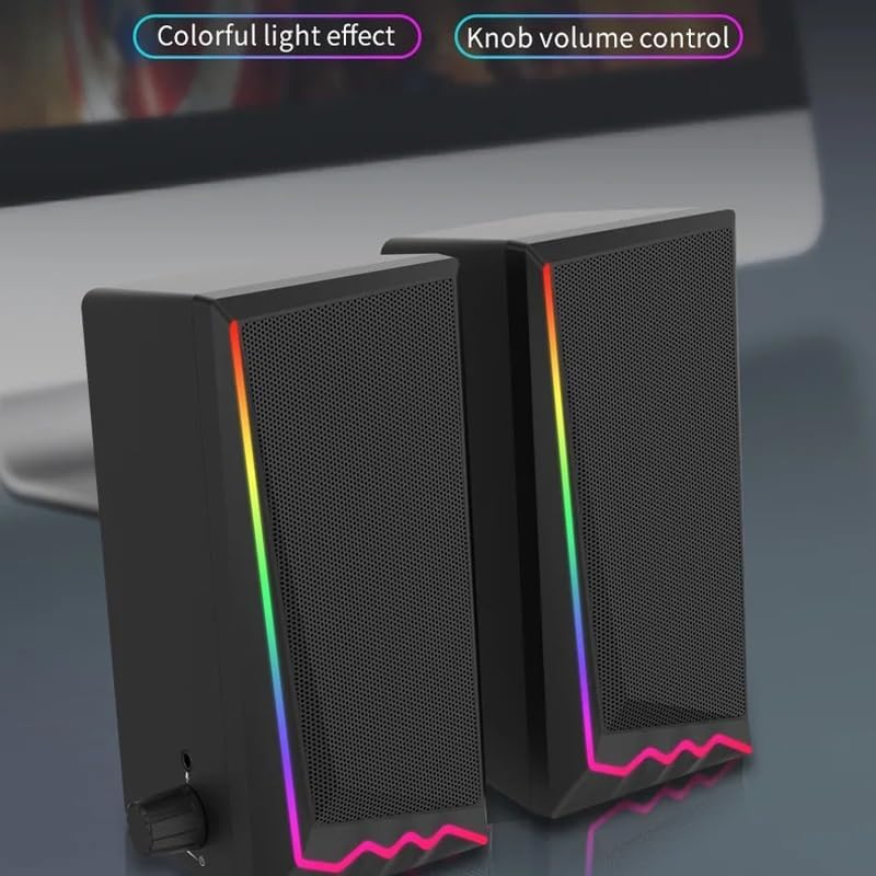 3.5mm 3D Stereo Surround Music RGB Light Gaming Wired Speakers Sound Bar for Computer Desktop PC Loudspeakers